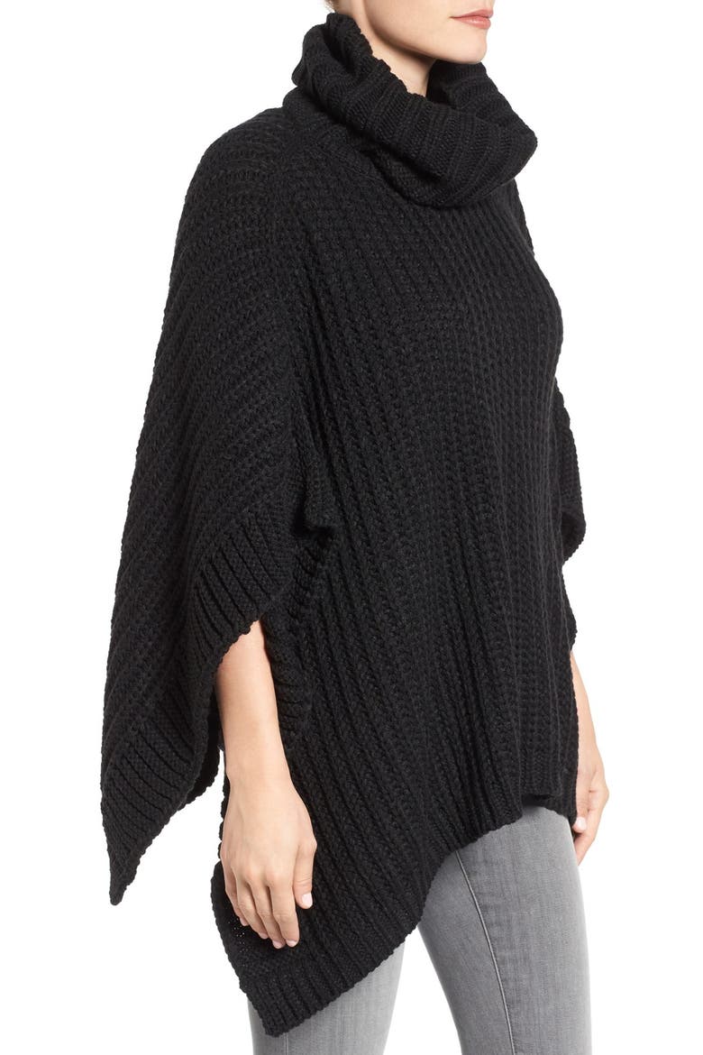 Turtleneck Poncho, Alternate, color, BLACK