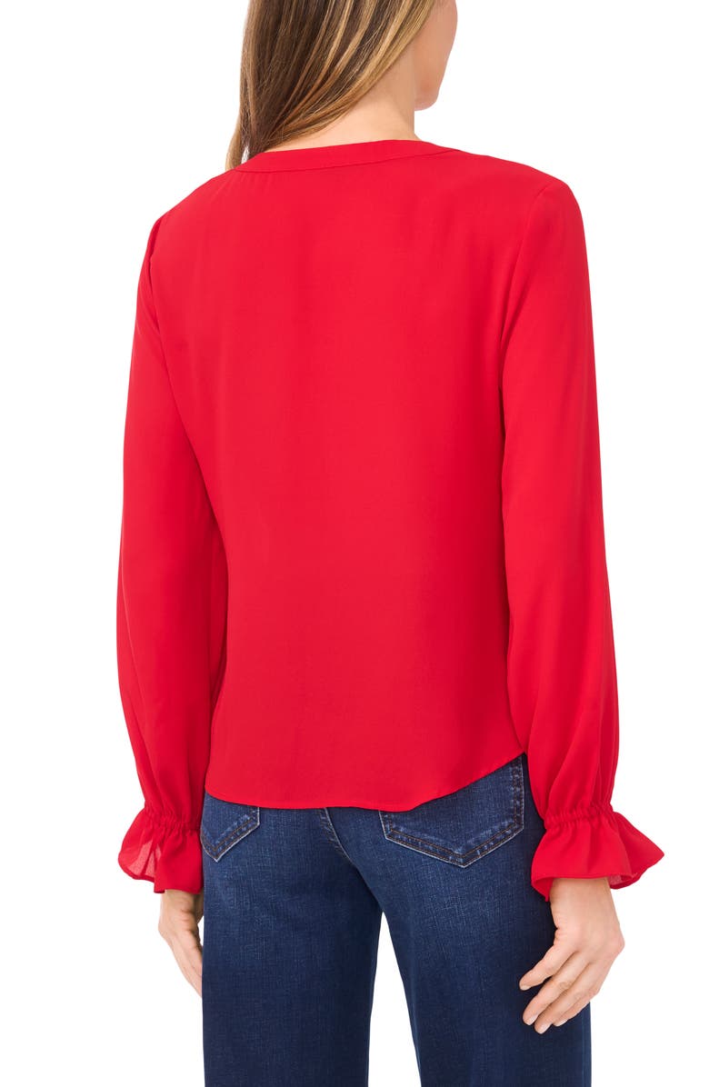 CeCe Tie Cuff Button-Up Top, Alternate, color, Red