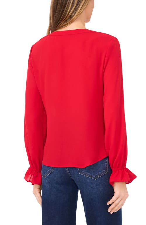 Cece Tie Cuff Button-up Top In Red
