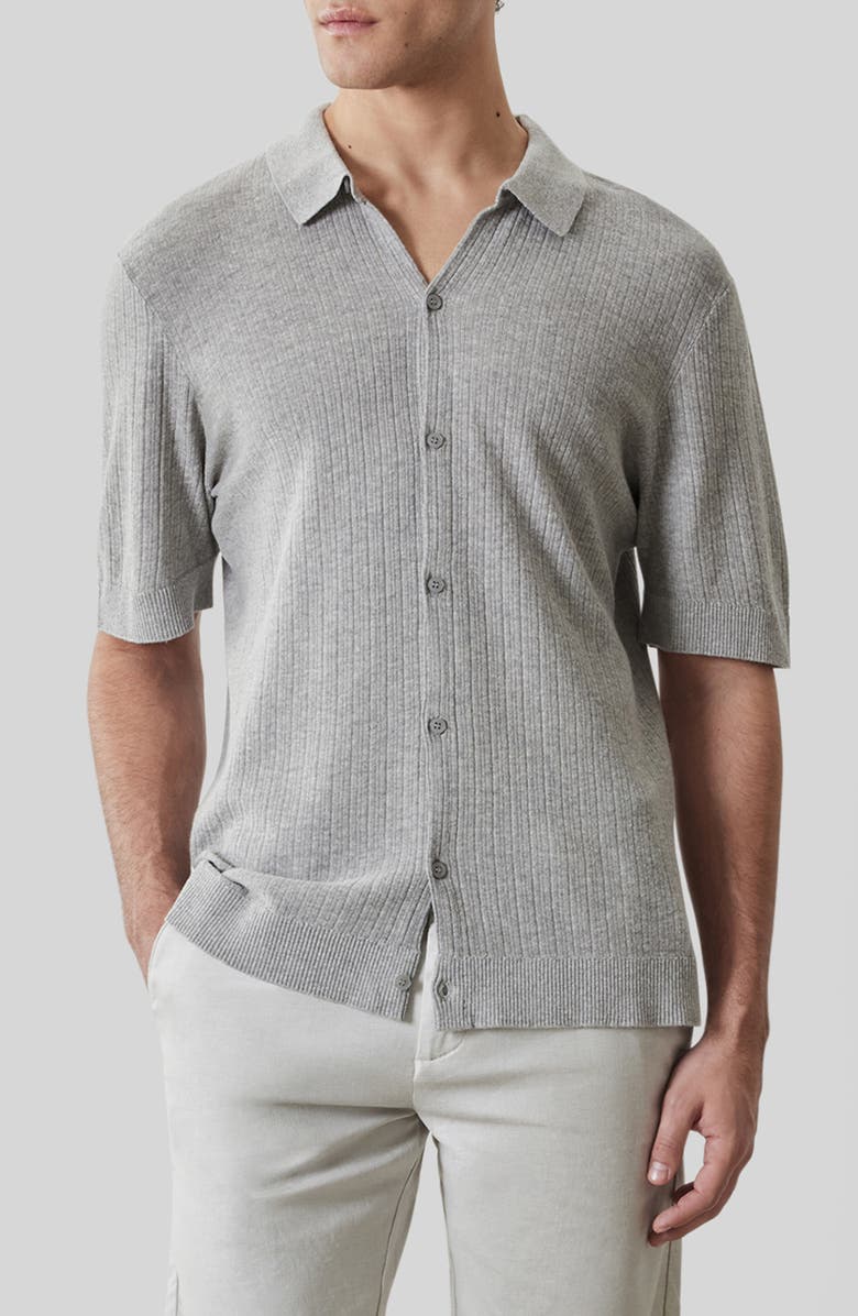 Robert Barakett Kestrel Short Sleeve Linen & Cotton Cardigan, Main, color, Grey