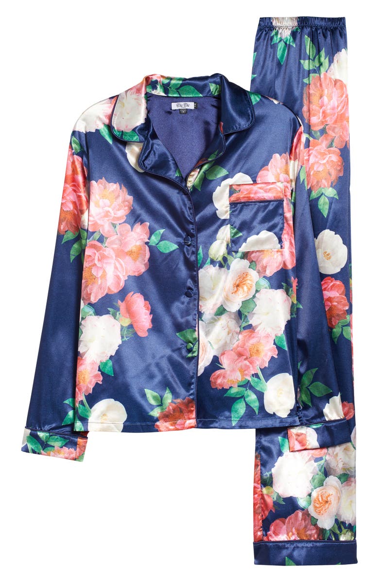 Chi Chi London Josie Floral Pajamas, Alternate, color, Navy