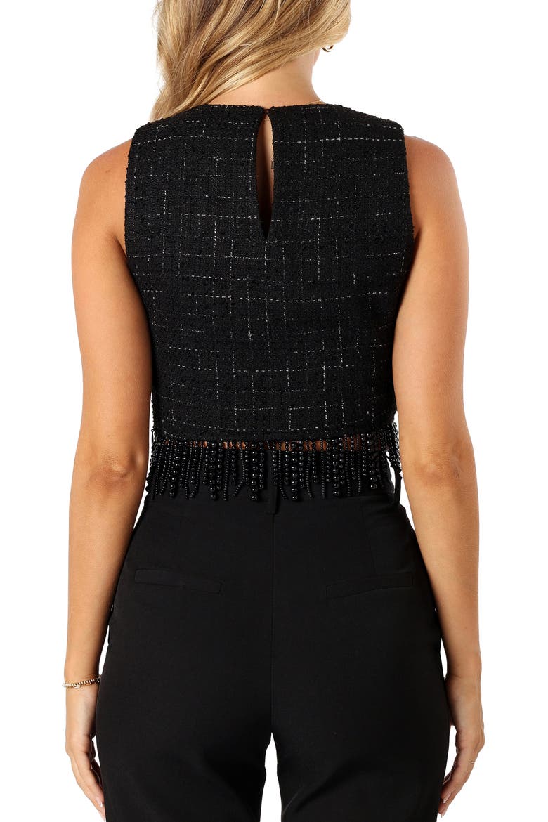 Milana Tweed Bead Fringe Sleeveless Top, Alternate, color, BLACK