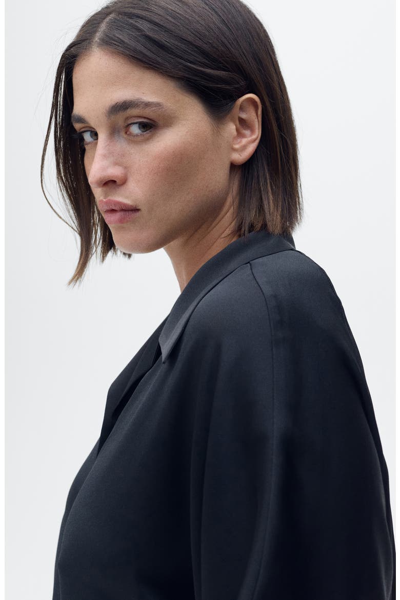 Short Sleeve Satin Button-Up Shirt, Alternate, color, BLACK