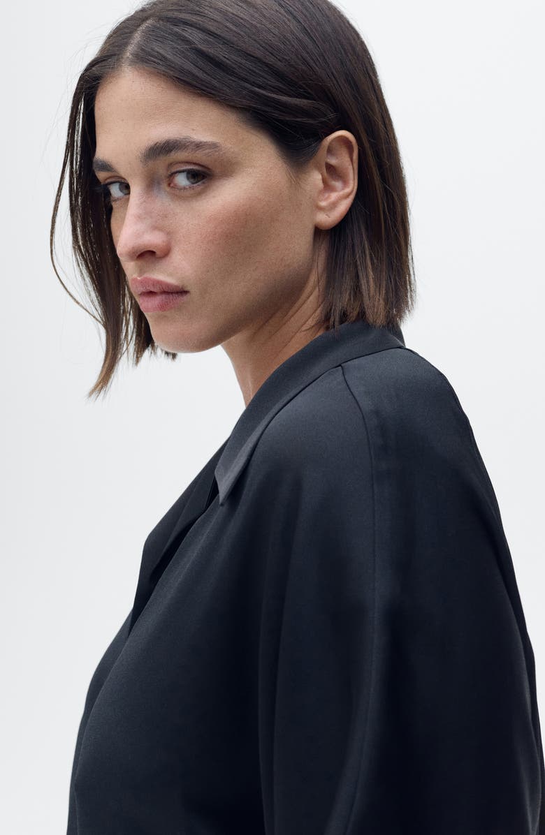 MANGO Short Sleeve Satin Button-Up Shirt, Alternate, color, 