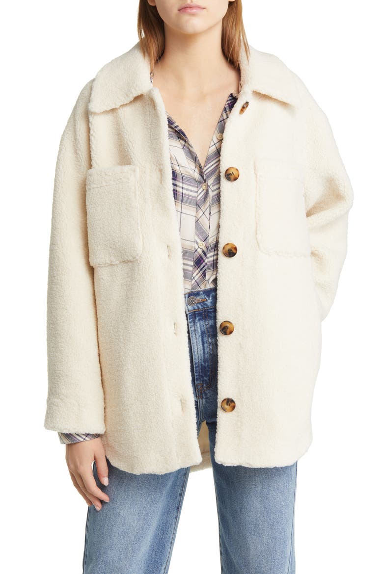 Connie Faux Shearling Shirt Jacket, Main, color, IVORY TEDDY
