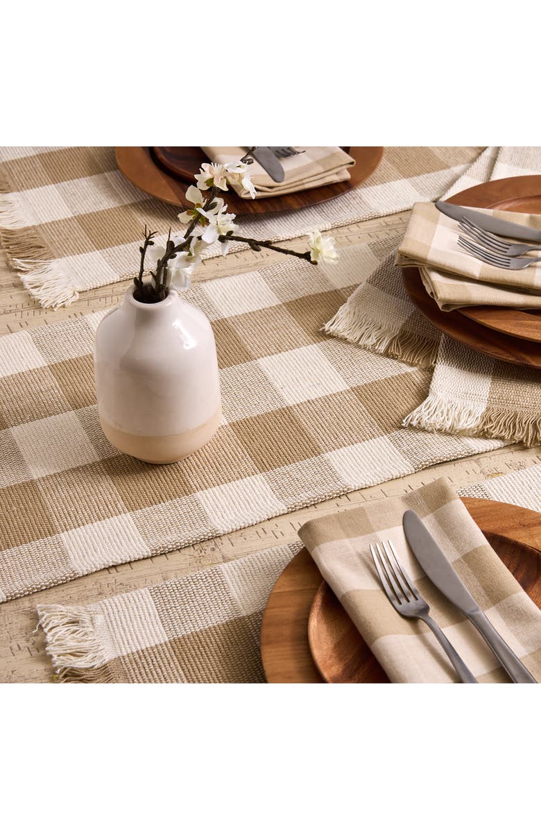 Design Imports Checkered Fringe Cotton Table Runner, Alternate, color, Brown