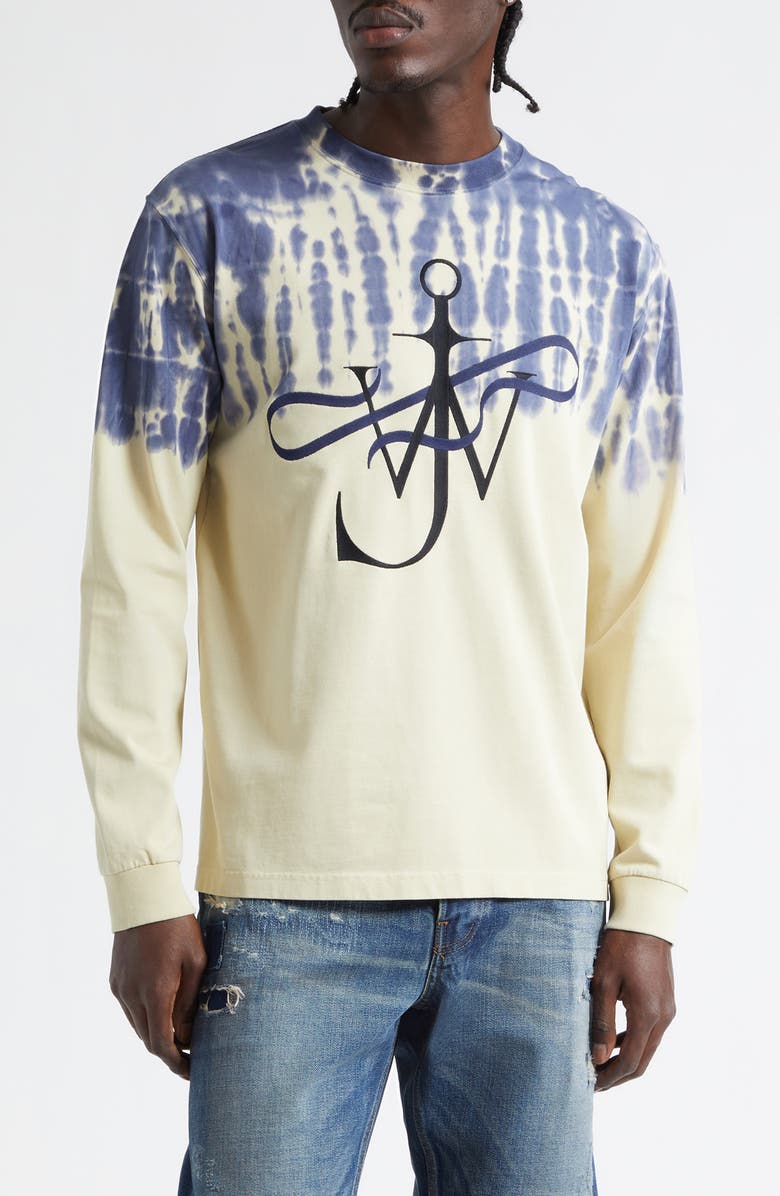 JW Anderson Tie Die Ribbon Anchor Logo T-Shirt, Main, color, Ecru/ Navy