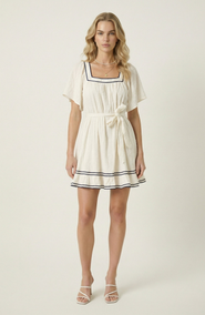 Modenaire Square-Neck Contrast Trim Mini Dress