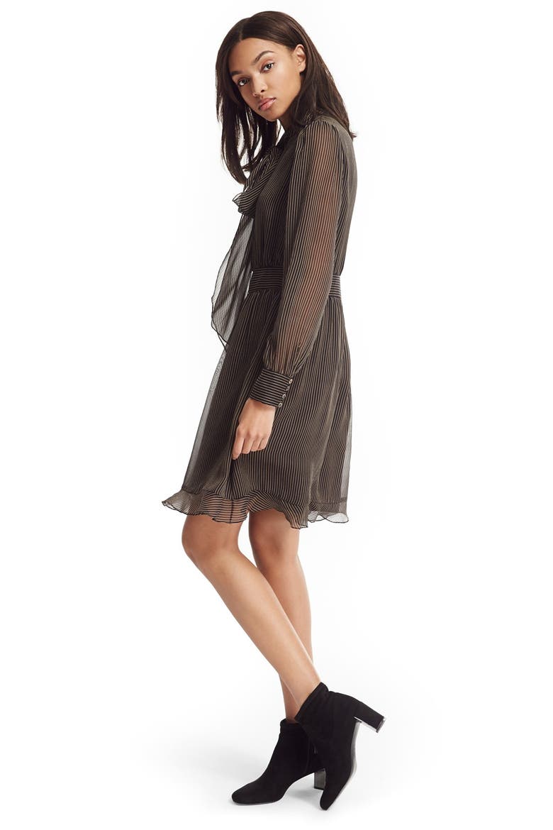 'Arabella' Pinstripe Silk Dress, Alternate, color, MINI PINSTRIPE CAMEL
