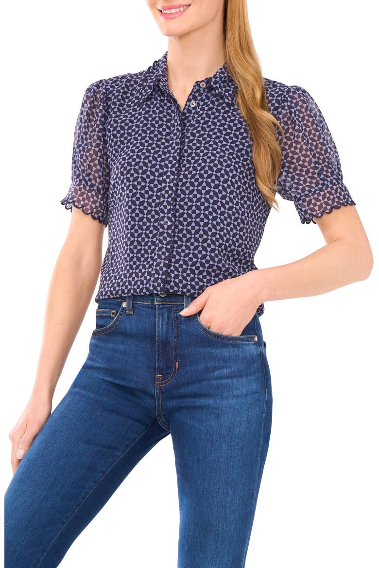 Print Scallop Shirt, Main, color, NIGHT HORIZON
