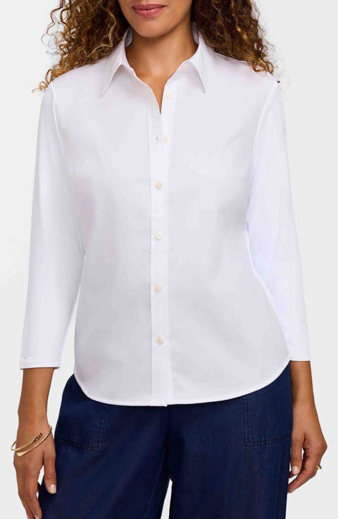 Dina Knit Three Quarter Sleeve Button-Up Shirt