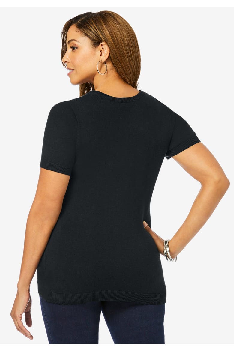 Fine Gauge Crewneck Knit Shell, Alternate, color, BLACK