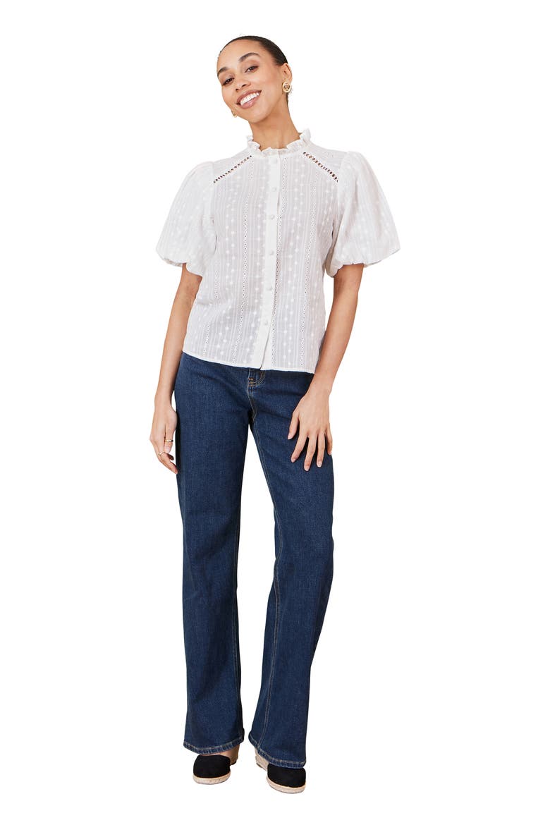 Broderie Anglaise Puff Sleeve Shirt, Alternate, color, White