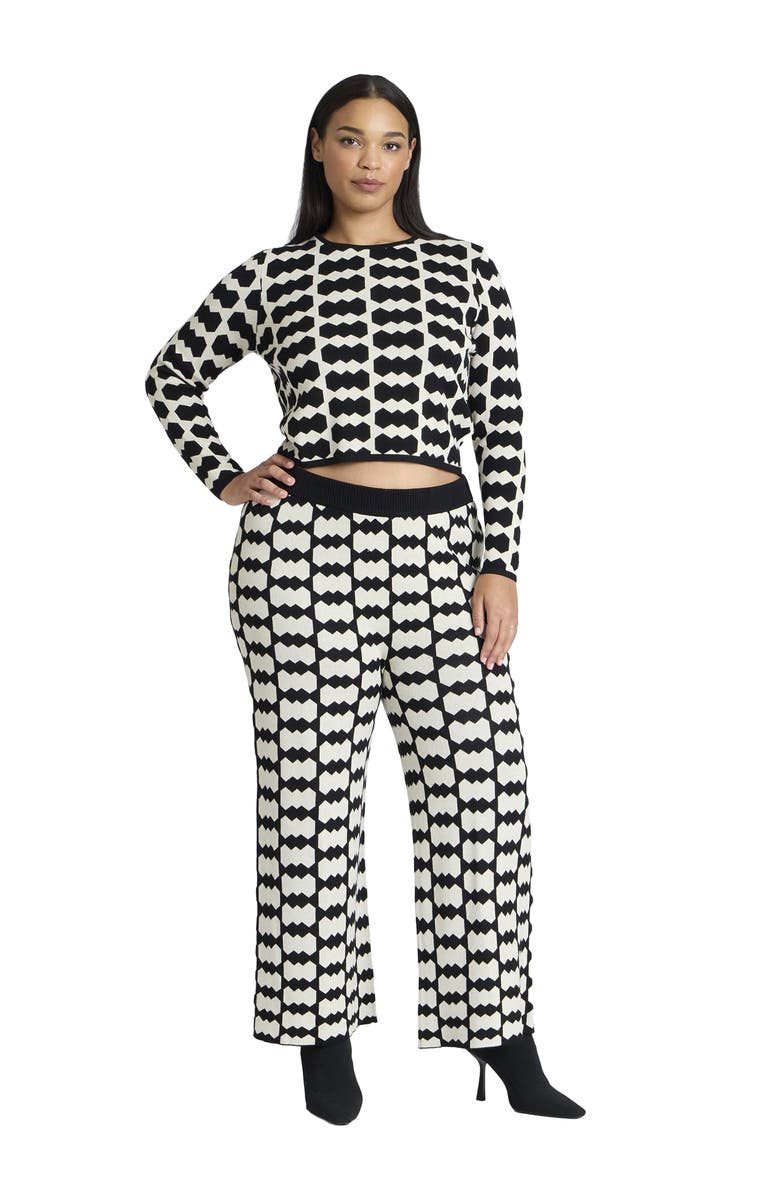 ELOQUII Intarsia Sweater Pant, Main, color, Black Geo Crunch