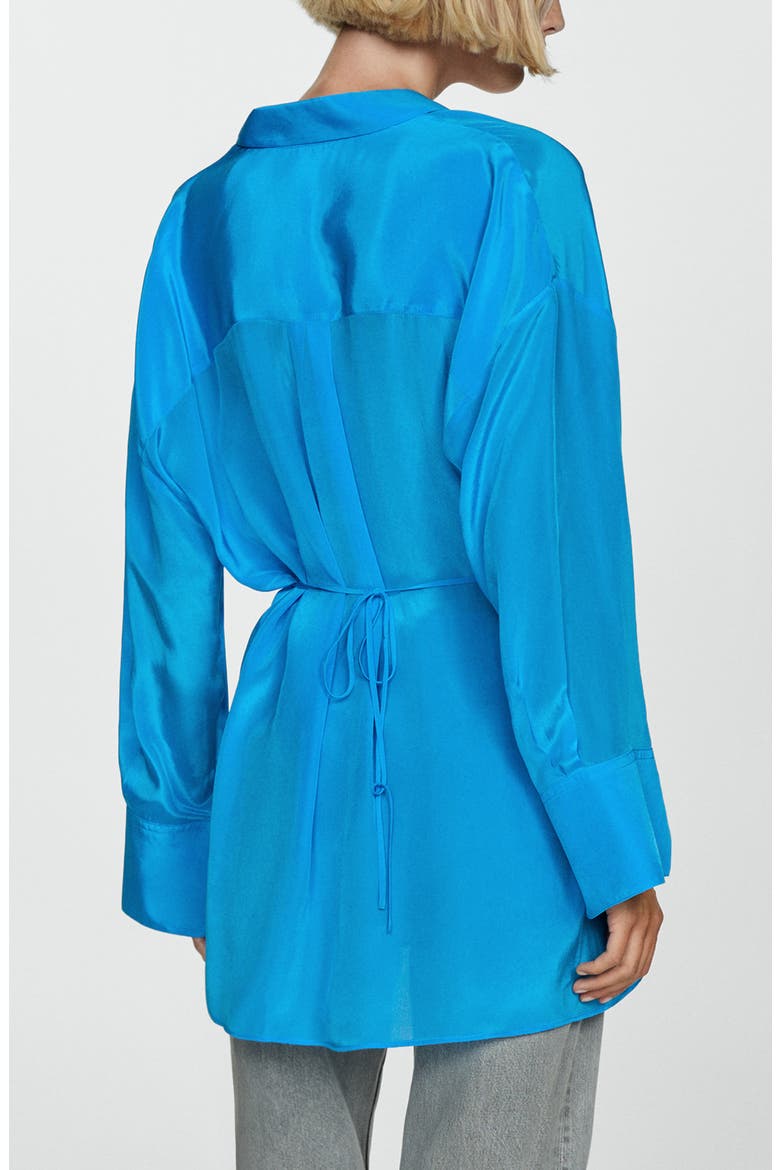 Asymmetric Closure Satin Button-Up Shirt, Alternate, color, BLUE