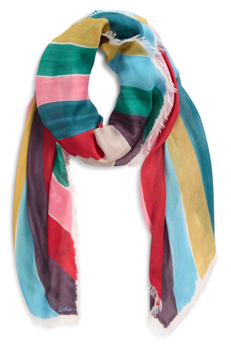 Painted Chevron Print Silk Square Scarf, Main, color, MULTI