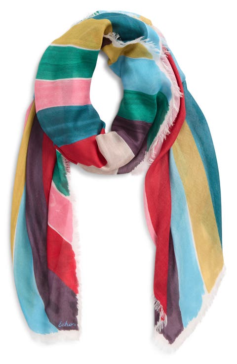 Painted Chevron Print Silk Square Scarf