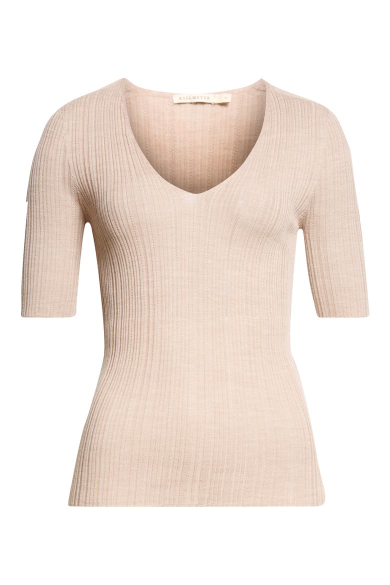 Pika Ribbed Merino Wool V-Neck Top, Main, color, OYSTER