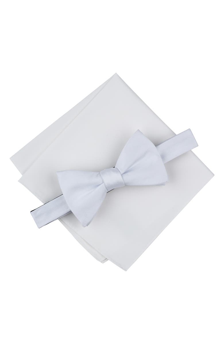 Original Penguin Textured Satin Bow Tie & Pocket Square Set, Main, color, White
