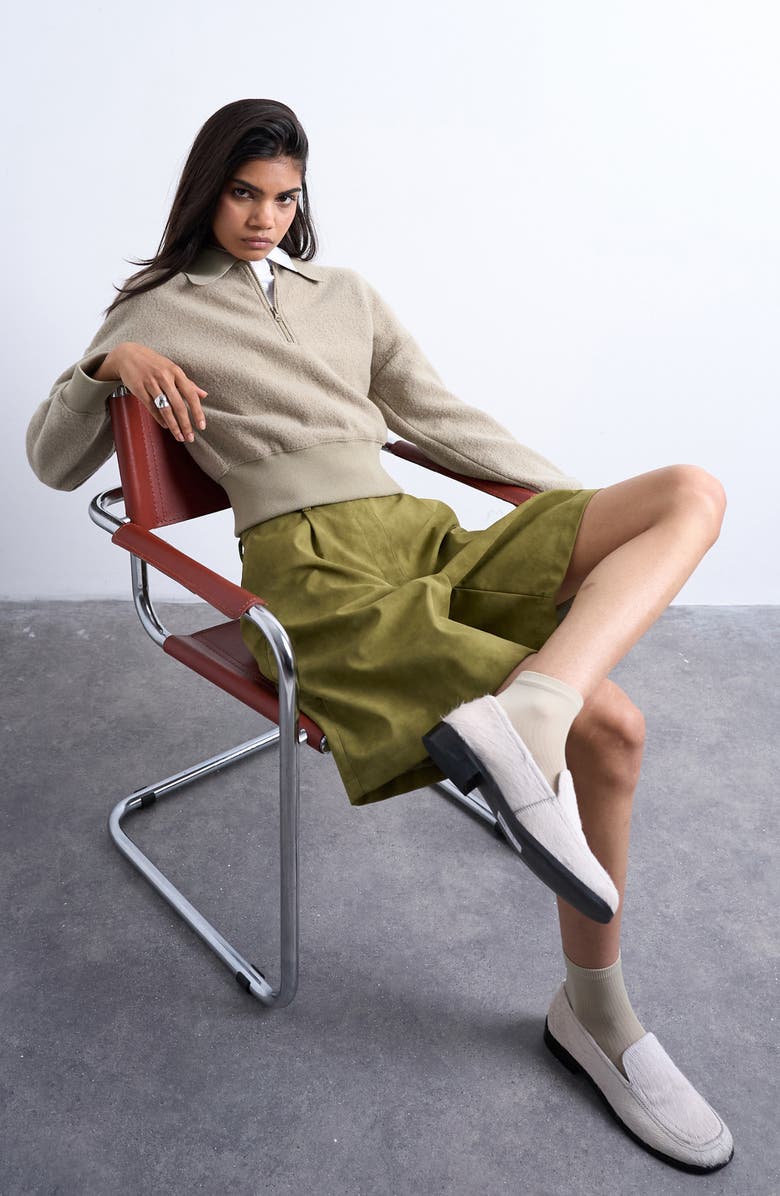 Topshop Lounge Quarter Zip Collared Pullover, Alternate, color, Khaki Green