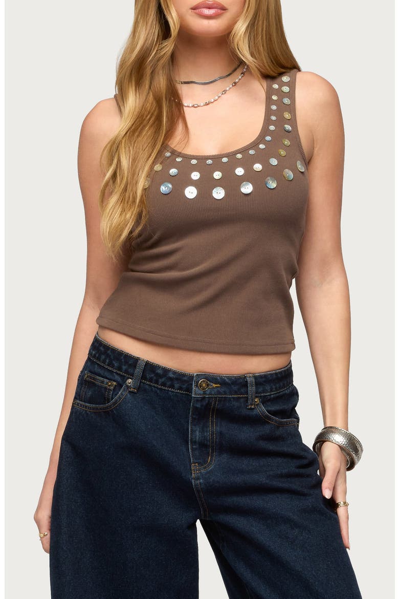 Beach Babe Pearly Button Tank, Main, color, BROWN