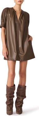 Steve Madden Sharleeen Puff Sleeve Faux Leather Shift Dress