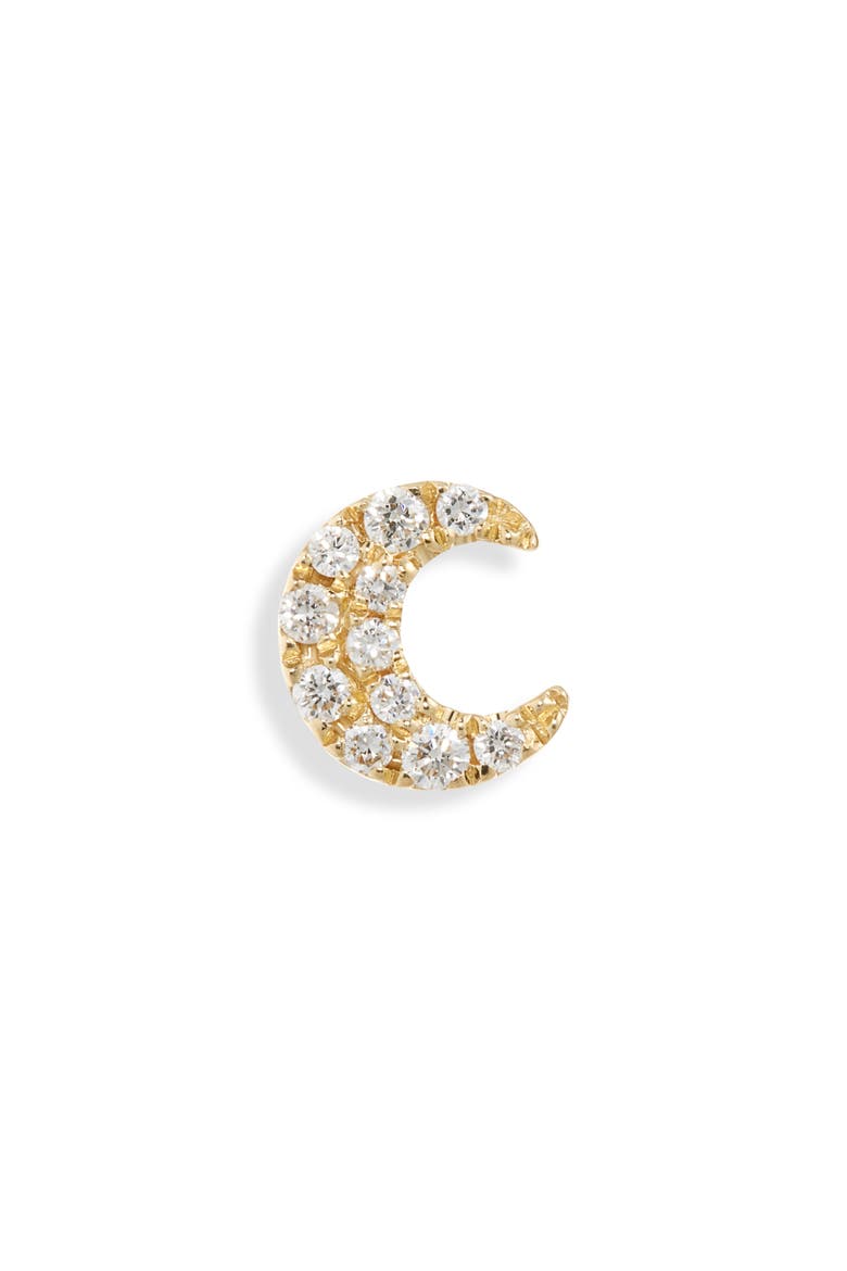 Diamond Moon Threaded Stud Earring, Main, color, YELLOW GOLD