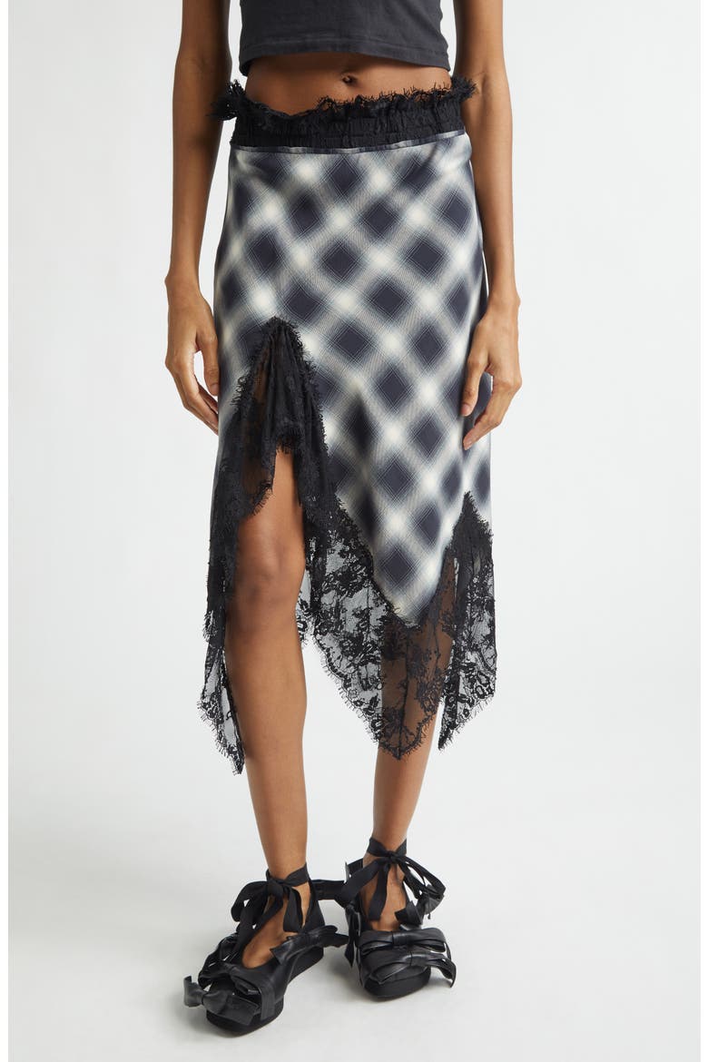 Asymmetric Crepe Midi Skirt, Main, color, FOG PLAID