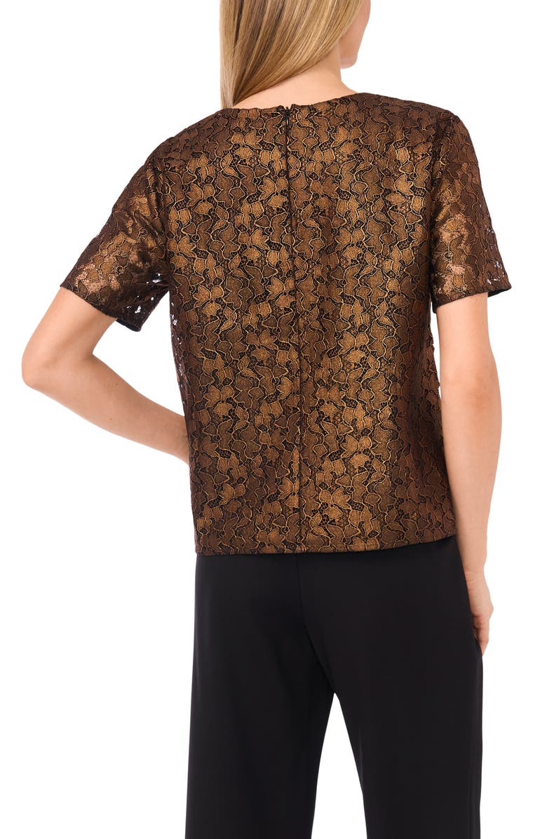 Halogen<sup>®</sup> Lace Short Sleeve Top, Alternate, color, Bronze