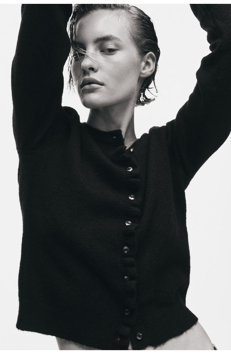 H&M Frill-trimmed Cardigan, Alternate, color, Black