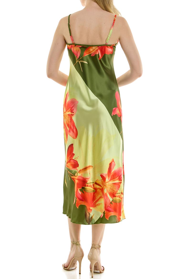 Floral Cowl Neck Satin Maxi Dress, Alternate, color, PINK/ OLIVE