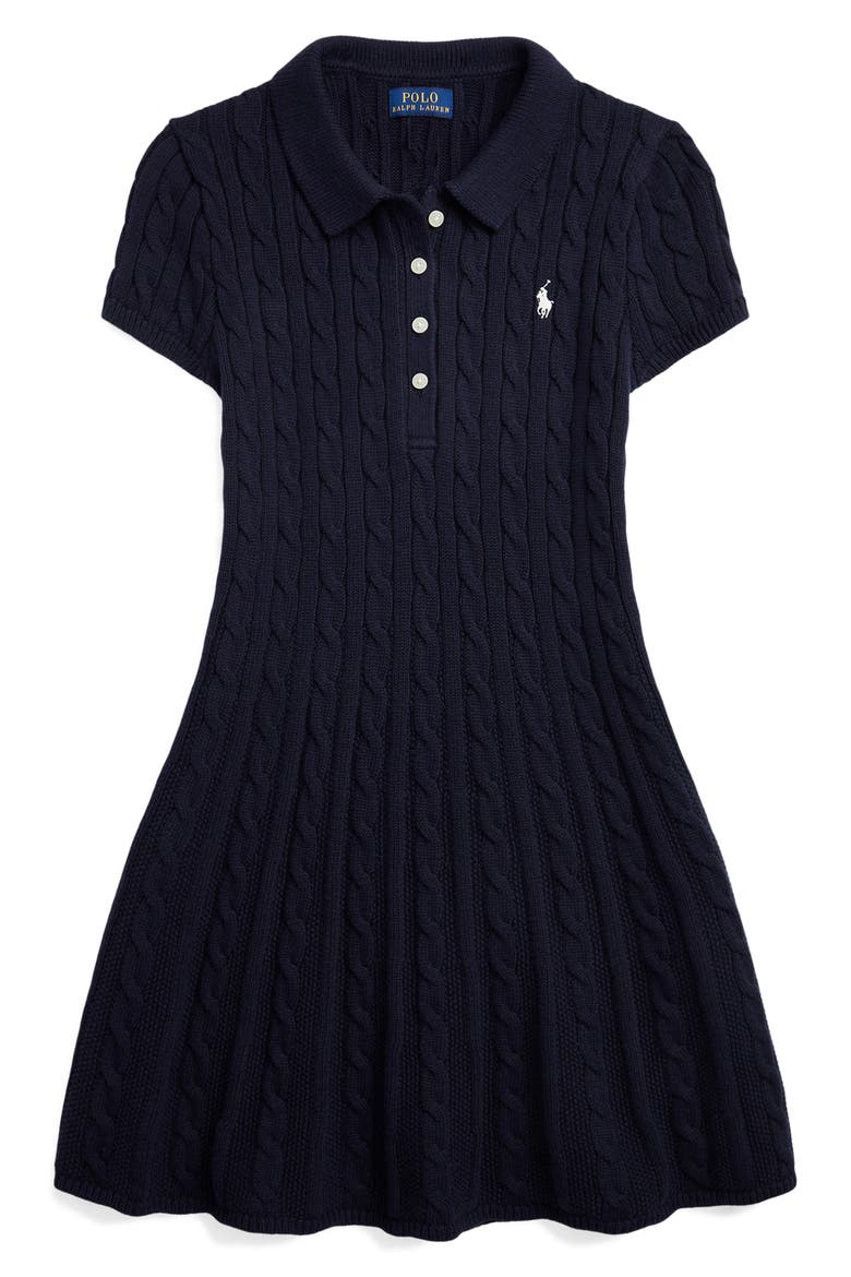 Cotton Cable Knit Sweater Dress, Main, color, NAVY