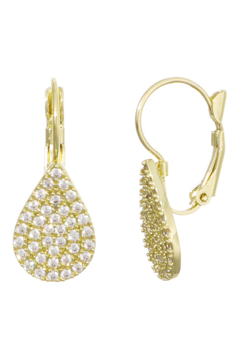 14K Gold Plated Pavé Cubic Zirconia Pear Lever Back Earrings, Main, color, GOLD