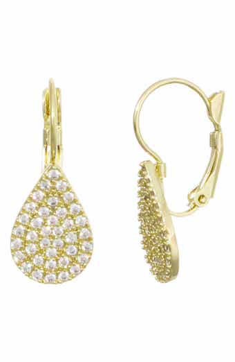 14K Gold Plated Pavé Cubic Zirconia Pear Lever Back Earrings