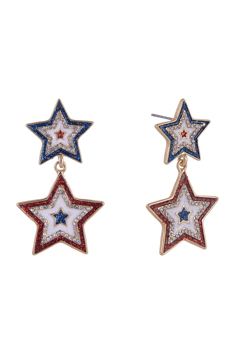 Hallmark Red, White and Blue Double Star Drop Earrings, Main, color, Red