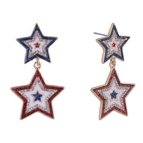 Red, White and Blue Double Star Drop Earrings