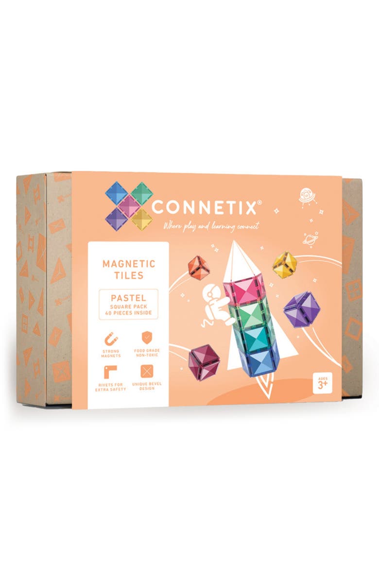 CONNETIX Kids' Pastel Magnetic Tiles 40-Piece Square Pack, Main, color, Pastel