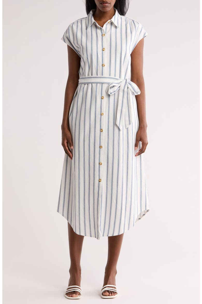 Stripe Cap Sleeve Shirtdress, Main, color, DENIM BLUE