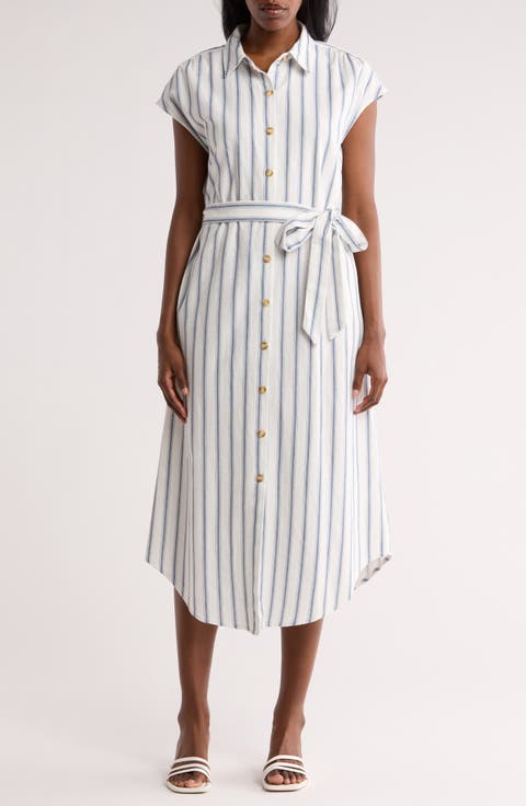 Stripe Cap Sleeve Shirtdress