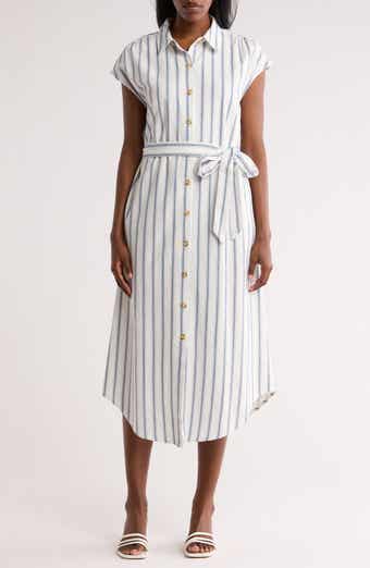Stripe Cap Sleeve Shirtdress