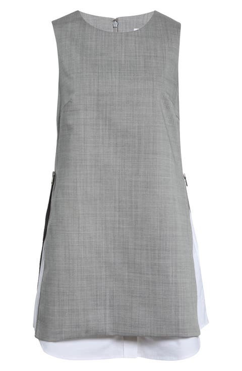 Layered Wool & Cotton Shift Minidress