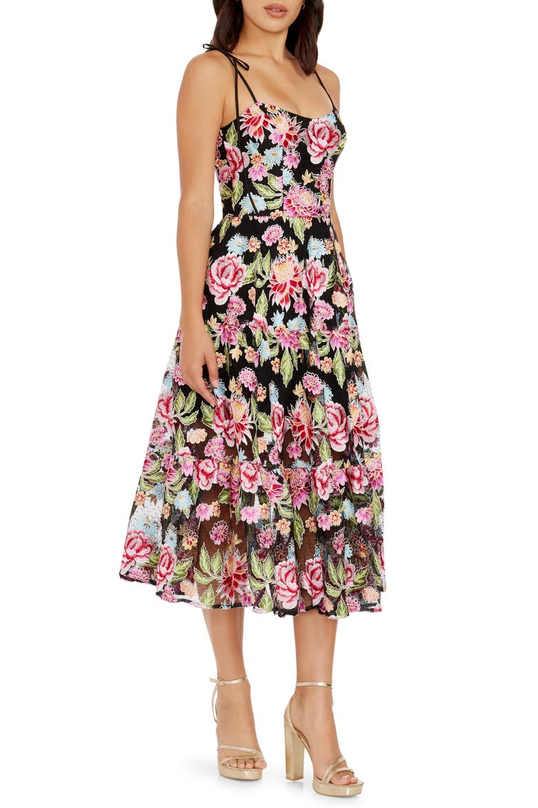 Dream Floral Embroidered Lace Midi Dress, Alternate, color, PINK ROSE MULTI