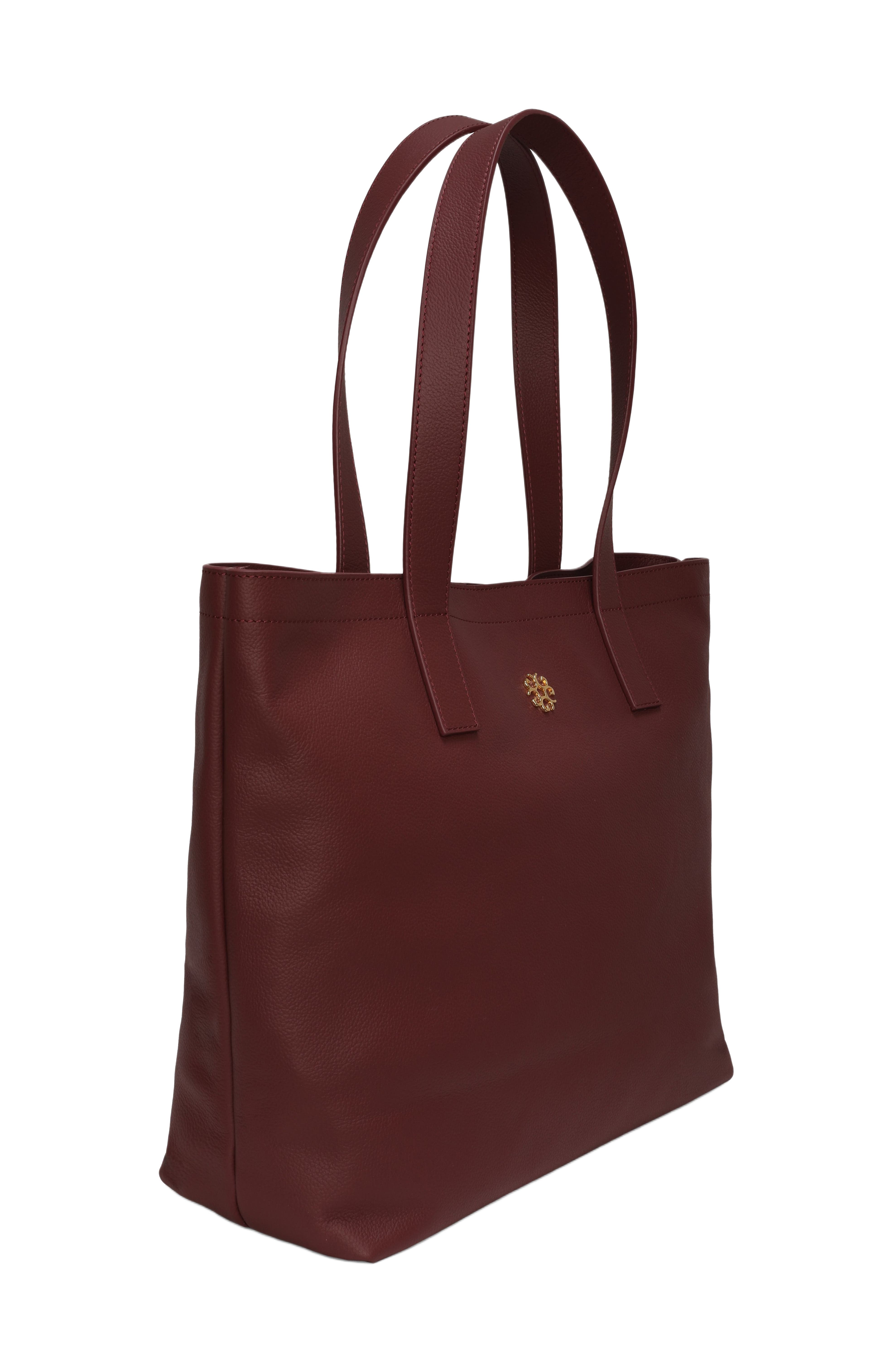 Leather Tote Bag with Removable Zipped Pouch, Alternate, color, BURGUNDY