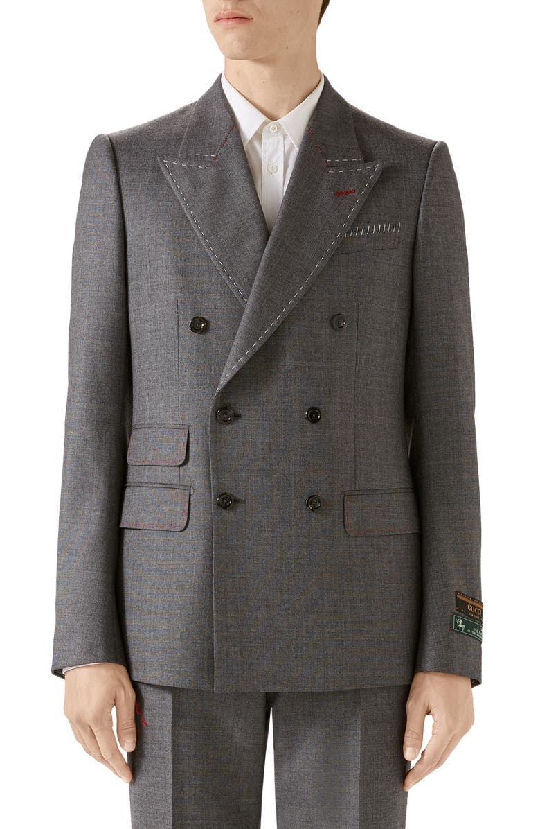 Gucci Stitch Detail Wool Sharkskin Jacket, Main, color, 
