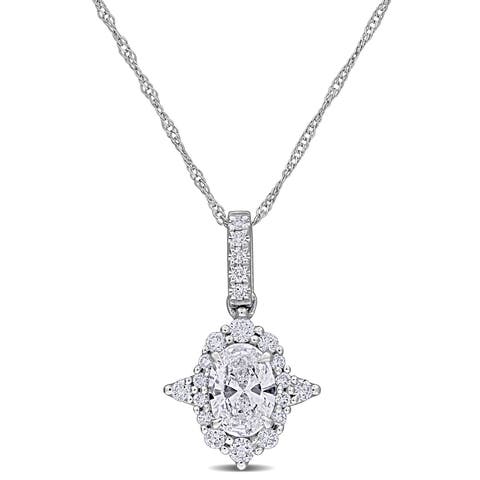 Lab-Grown Diamond Halo Pendant Necklace 14k