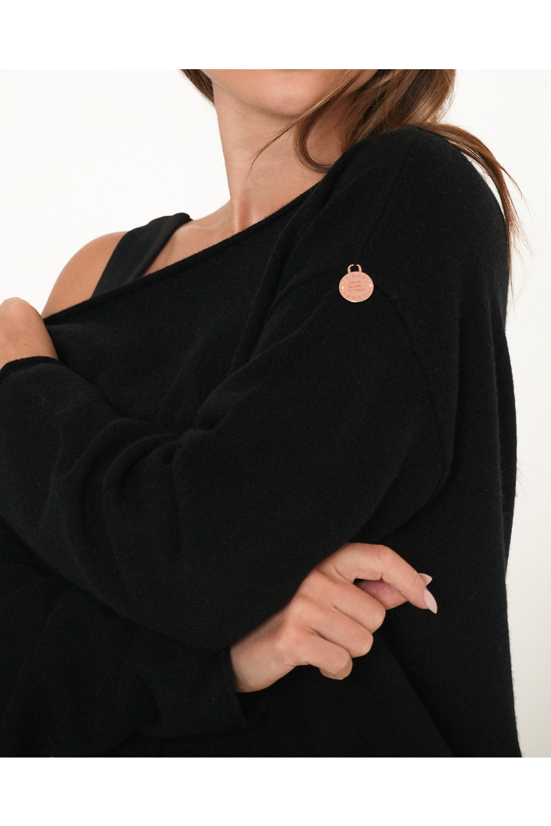 Romy Off Shoulder Cashmere Sweater, Alternate, color, Black