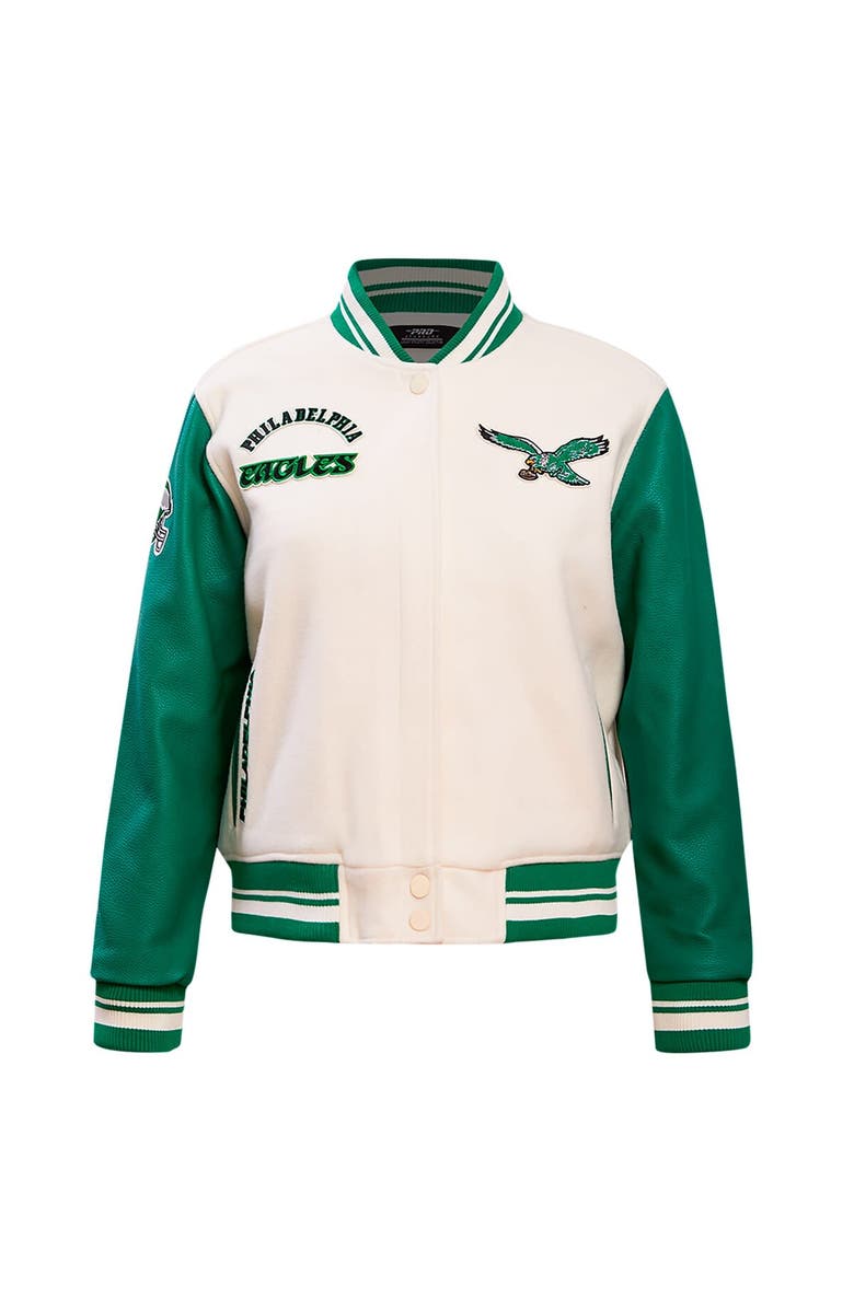 PRO STANDARD Women's Pro Standard  Cream Philadelphia Eagles Retro Classic Vintage Full-Zip Varsity Jacket, Alternate, color, 