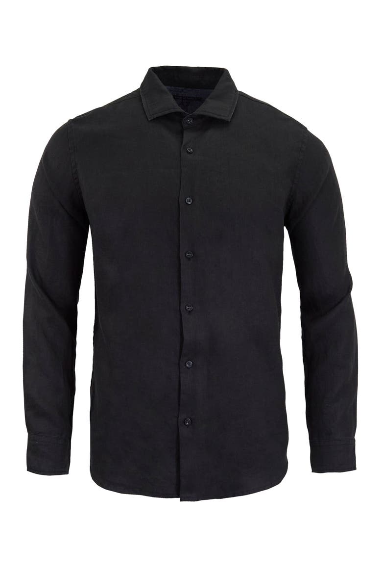 Linen Long Sleeve Shirt, Alternate, color, BLACK