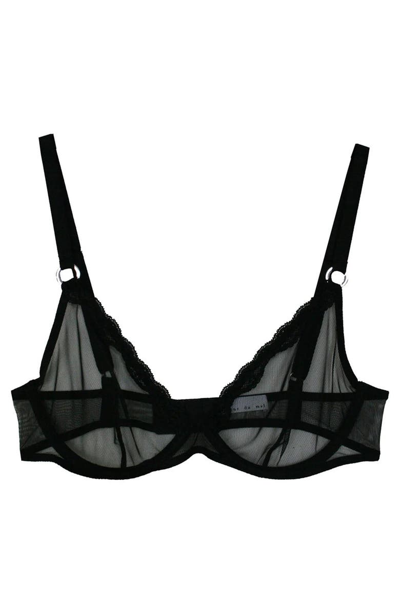 Fleur Du Mal Fuller Cup Sheer Tulle Demi Bra, Alternate, color, Black