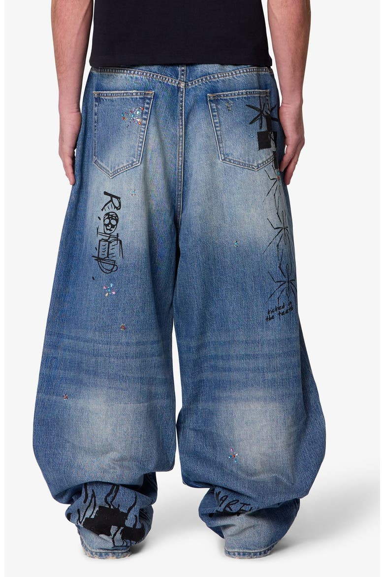 Mega Baggy Sketch Denim Jeans, Alternate, color, BLUE